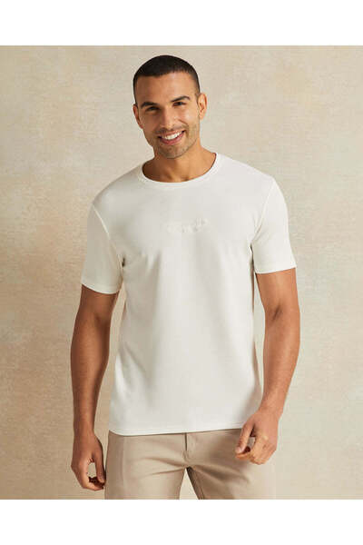 REDTAG Men White Jacquard T-Shirt