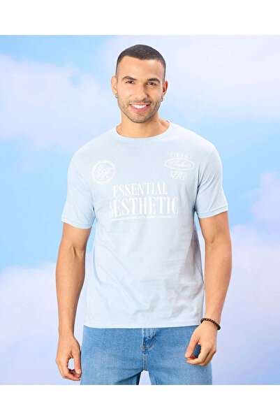 REDTAG Men Blue Basic Graphic T-shirt