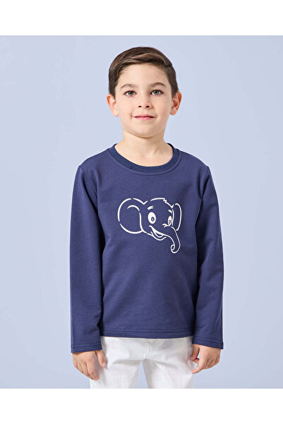 REDTAG Boys Navy Printed T-Shirt