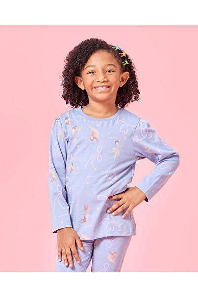 REDTAG تي شيرت بناتي أزرق مطبوع بأكمام طويلة