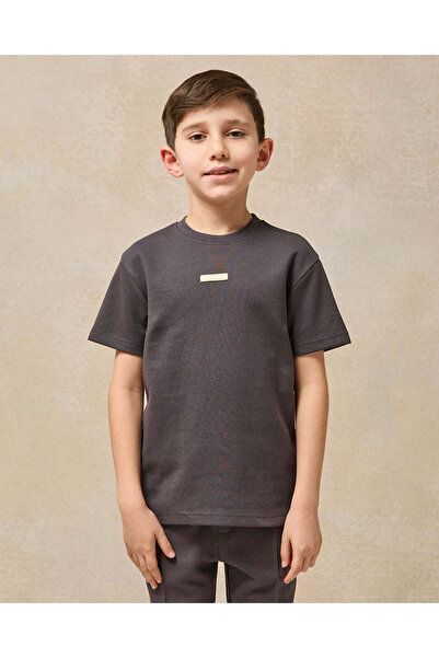 REDTAG Boys Charcoal Embroidered T-Shirt