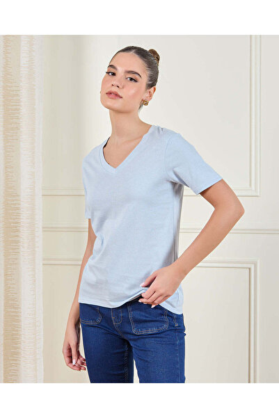 REDTAG Women Blue Basic T-Shirt