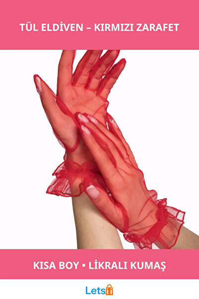 Letsii Short Size Lycra Laced Adult Tulle Gloves Red