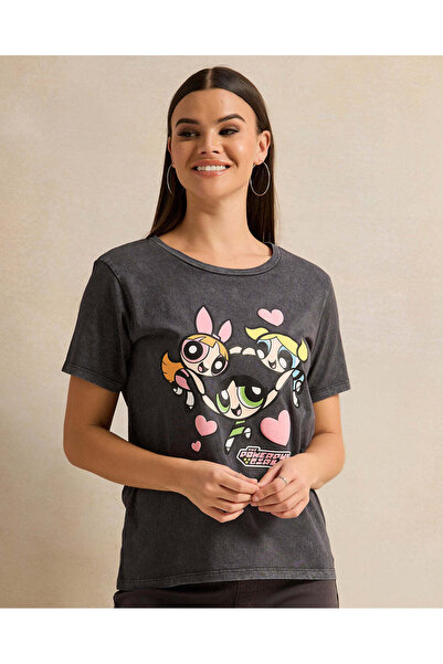 REDTAG Women Charcoal Printed T-Shirt