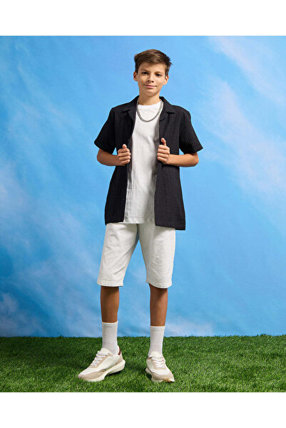 REDTAG Senior Boys Black Shirt With White T-Shirt Set (2 Piece)