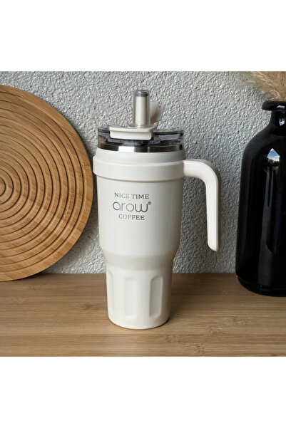 AROW Thermos Mug with Handle and Straw 1000ml