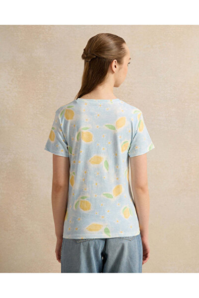 REDTAG Senior Girls Teal Printed T-Shirt