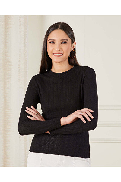 REDTAG Women Black Textured Long Sleeve Top