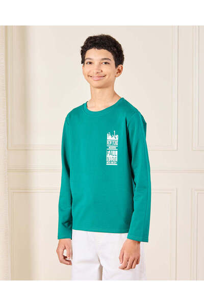 REDTAG Senior Boys Green Printed T-Shirt