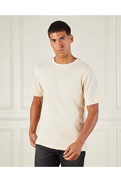 REDTAG Men Cream Textured Knitted Shirt