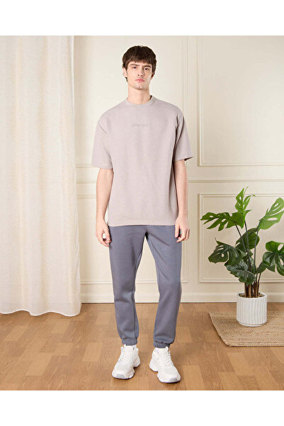 REDTAG Men Grey Jacquard T-Shirt