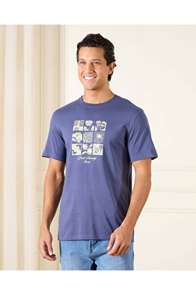 REDTAG Men Purple Basic Graphic T-Shirt