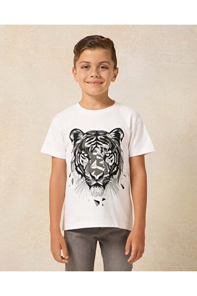 REDTAG Boys White Printed T-Shirt