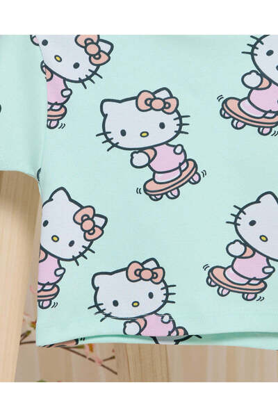 REDTAG Infant Girls Teal Hello Kitty Print T-Shirt