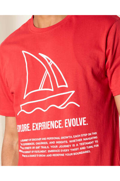 REDTAG Men Red Explore Print T-Shirt