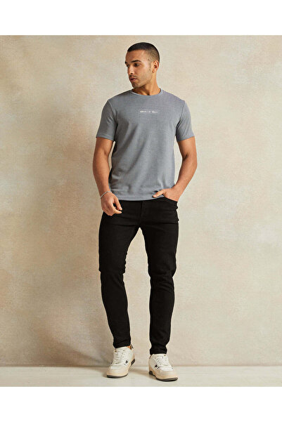 REDTAG Men Grey Jacquard T-Shirt