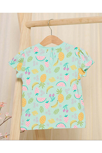 REDTAG Infant Girls Teal Printed T-Shirt