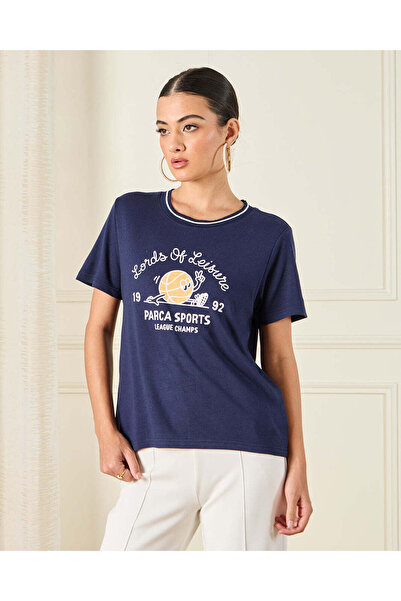 REDTAG Women Navy Printed T-Shirt