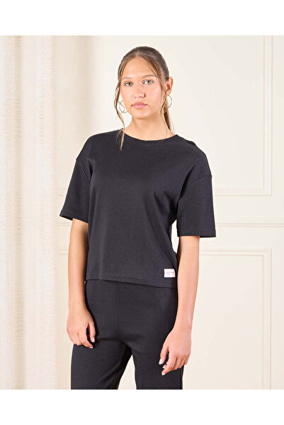 REDTAG Senior Girls Black Printed T-Shirt