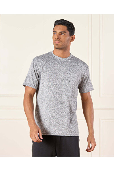 REDTAG Men Charcoal Plain Active T-Shirt