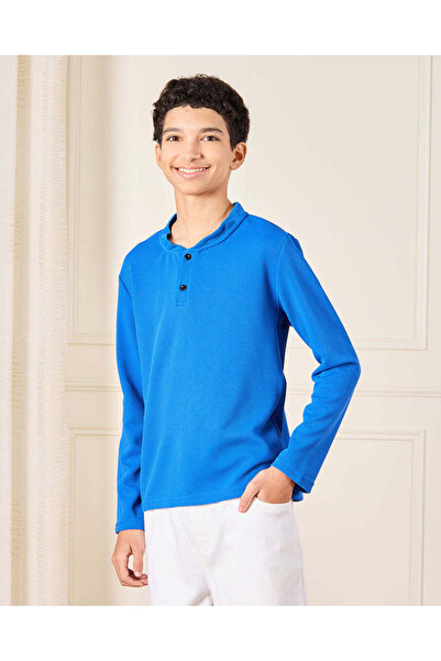 REDTAG Senior Boys Blue Henley T-Shirt