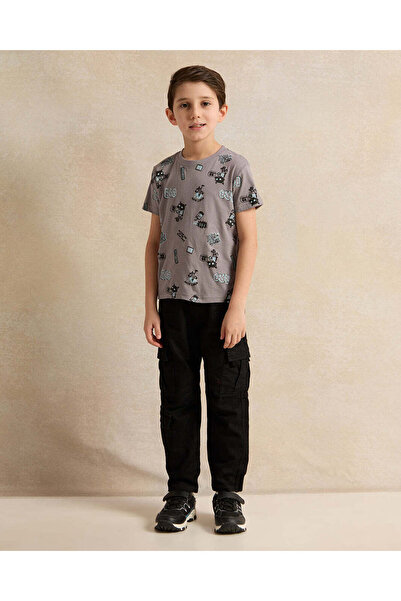 REDTAG Boys Grey Printed T-Shirt