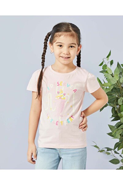 REDTAG Girls Pink Ice Cream Placement Print T-Shirt