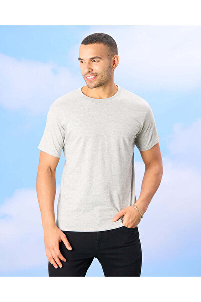 REDTAG Men Grey Basic Solid T-Shirt