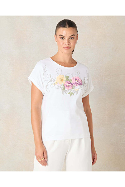REDTAG Women White Embellished T-Shirt