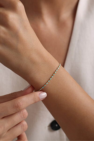 Giza Jewelry 14 Ayar Altın Mavi Turkuaz Mineli Golf Bileklik