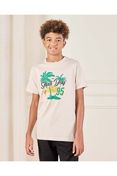 REDTAG Senior Boys Beige KSA Printed T-Shirt
