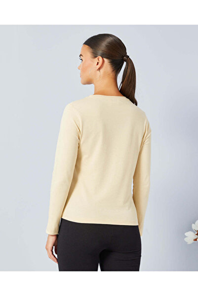REDTAG Women Beige Solid Long Sleeve T-Shirt