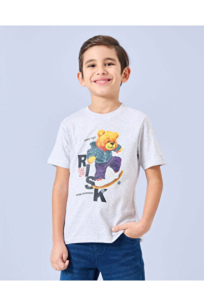 REDTAG Boys Grey Risk Taker Print T-Shirt