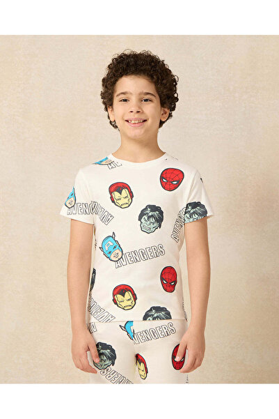 REDTAG Boys Cream Avengers Print T-Shirt