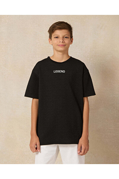 REDTAG Senior Boys Black Printed T-Shirt
