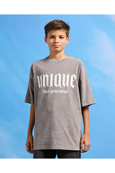 REDTAG Senior Boys Grey Printed Oversize T-Shirt