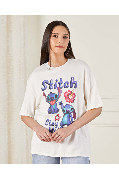 REDTAG تي شيرت نسائي قصة فضفاضة بخياطة بيضاء