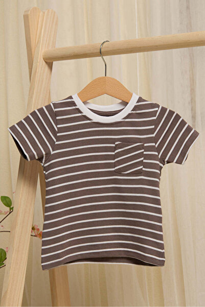 REDTAG Infant Boys Brown Striped T-shirt