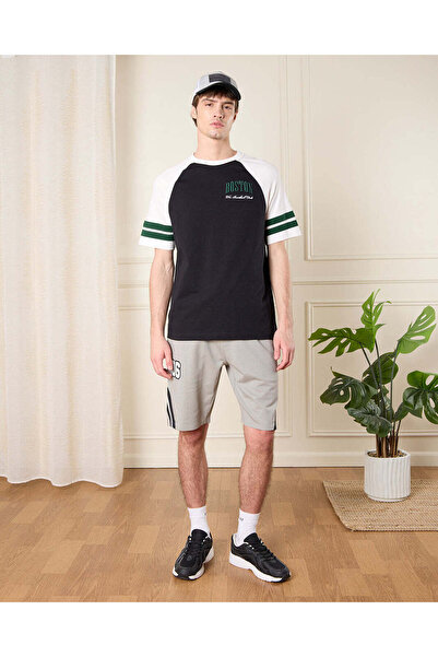 REDTAG Men White And Black Boston Print T-Shirt