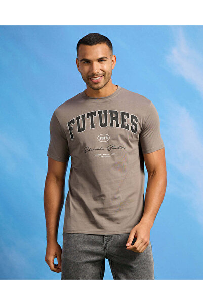 REDTAG Men Grey Graphic T-Shirt