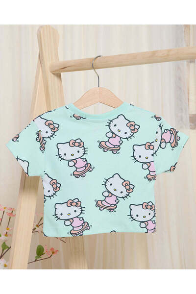 REDTAG Infant Girls Teal Hello Kitty Print T-Shirt