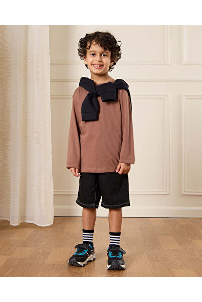REDTAG Boys Brown Long Sleeve Henley T-Shirt