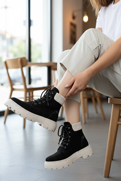 Y&D Shoes Cizme de damă cu șireturi, cu talpă groasă din polietilenă