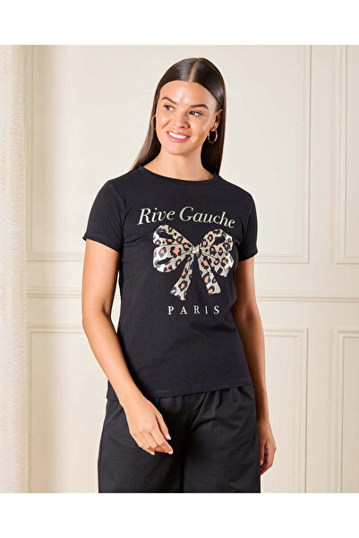 REDTAG Women Black Rive Gauch Printed T-Shirt