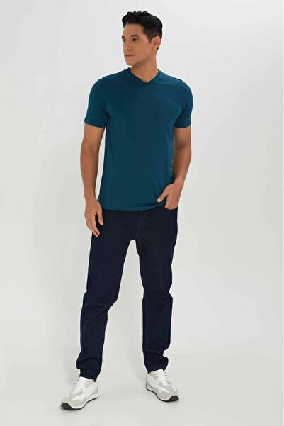 REDTAG Teal V-Neck T-Shirt