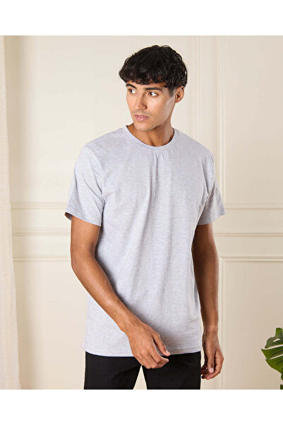 REDTAG Men Grey Solid T-Shirt