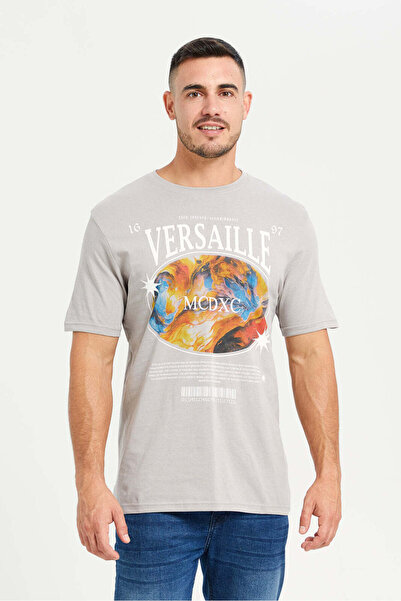 REDTAG Men Ecru Graphic T-Shirt