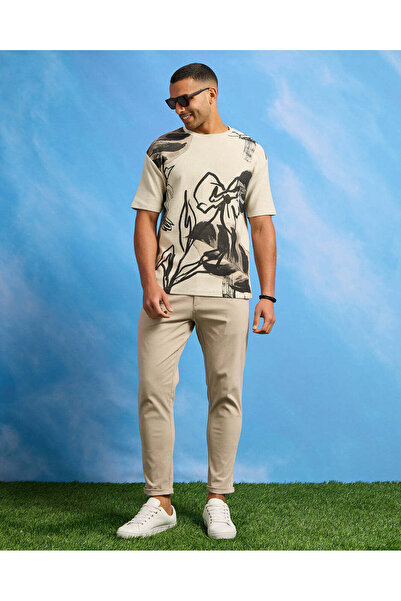 REDTAG Men Beige Printed T-Shirt