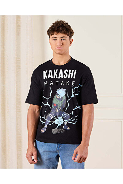 REDTAG تي شيرت كاكاشي هاتاكي ناروتو أسود للأولاد الكبار