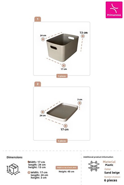 Prima Nova Linea 6 Piece In-Cabinet Kitchen Children's Room Shelf Organizer Storage Box - Sand Beige